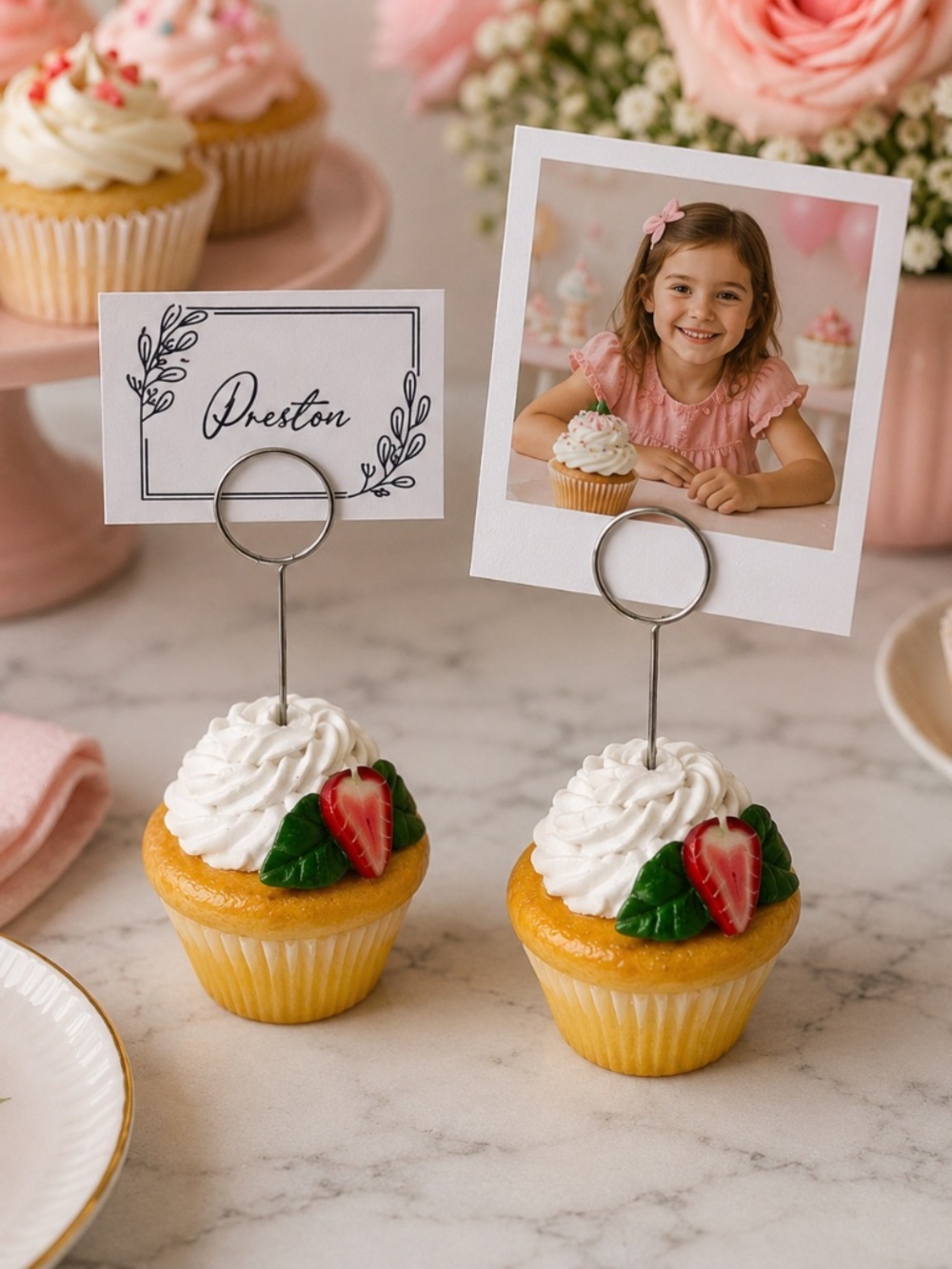 Vanilla Cupcake Place Card Holder, Photo Holder, Food Label | Handmade